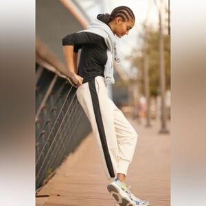Women’s Cream Jogger Pants with Black Side Stripe